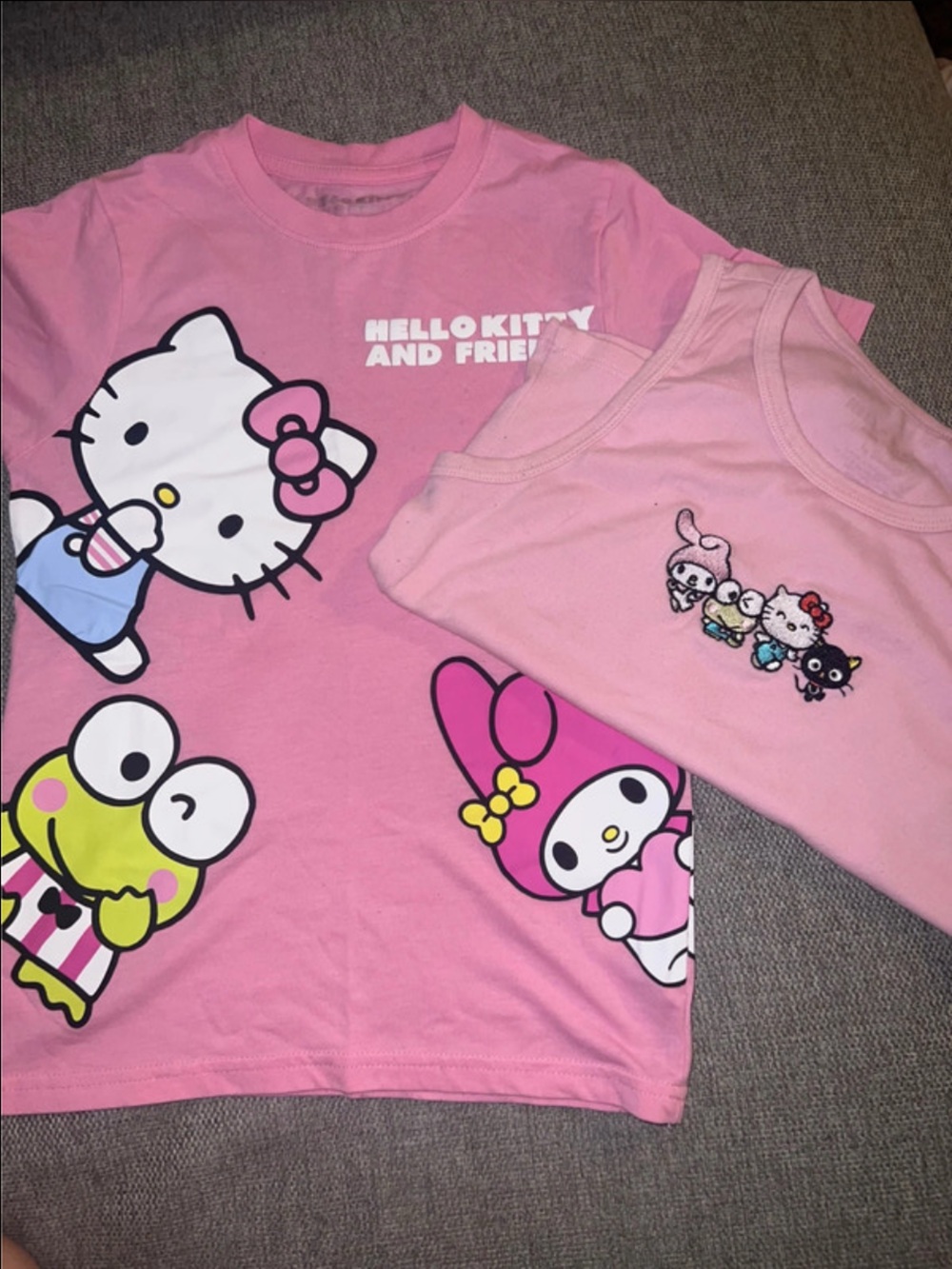 Hello Kitty Pink Graphic Short Sleeve Tee with Friends